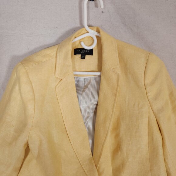 Talbots Womens Petite Linen Blazer 12P Yellow Lined Office Career Spring - Picture 13 of 15